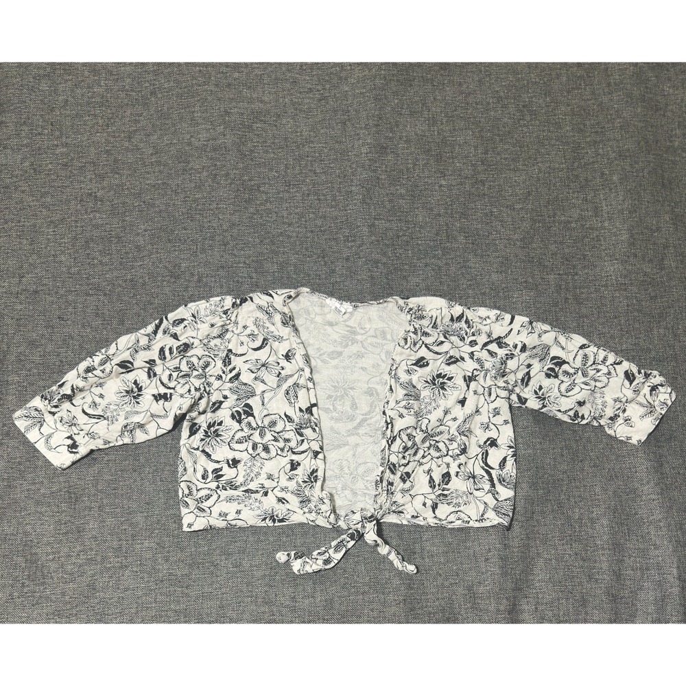 Japna Women's Large Tie Front Cardigan Floral Linen Blend‎ Crop Top